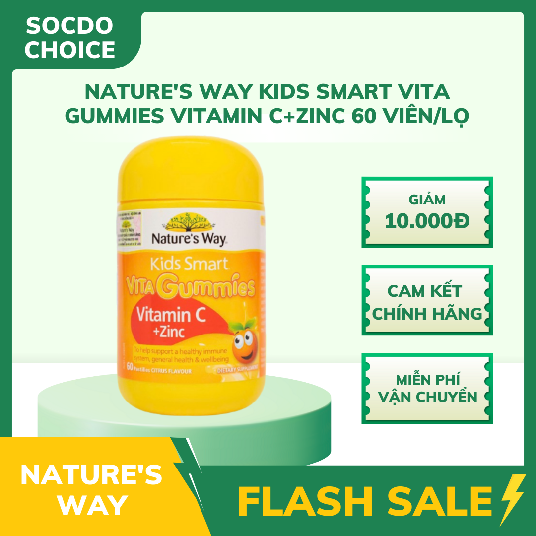 Kẹo vitamin C + Kẽm cho trẻ Nature's Way Kids Smart Vita Gummies, 60 viên, tăng miễn dịch, hỗ trợ phát triển