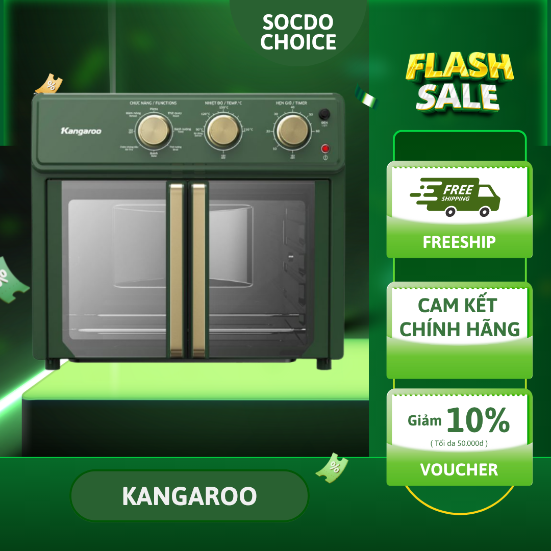 Lò chiên không dầu cơ 25L Kangaroo KG25AF2A, chiên nướng tiện lợi, dung lượng lớn