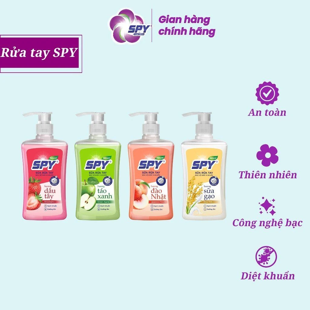 Sữa rửa tay SPY hương trái cây, sạch khuẩn, dưỡng ẩm & bảo vệ da tay - 500ml