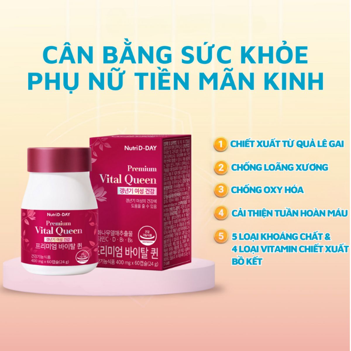 Viên Uống Premium Vital Queen Nutri D-Day Lọ 60 Viên - Giải Pháp Tối Ưu Cho Phụ Nữ Tiền Mãn Kinh
