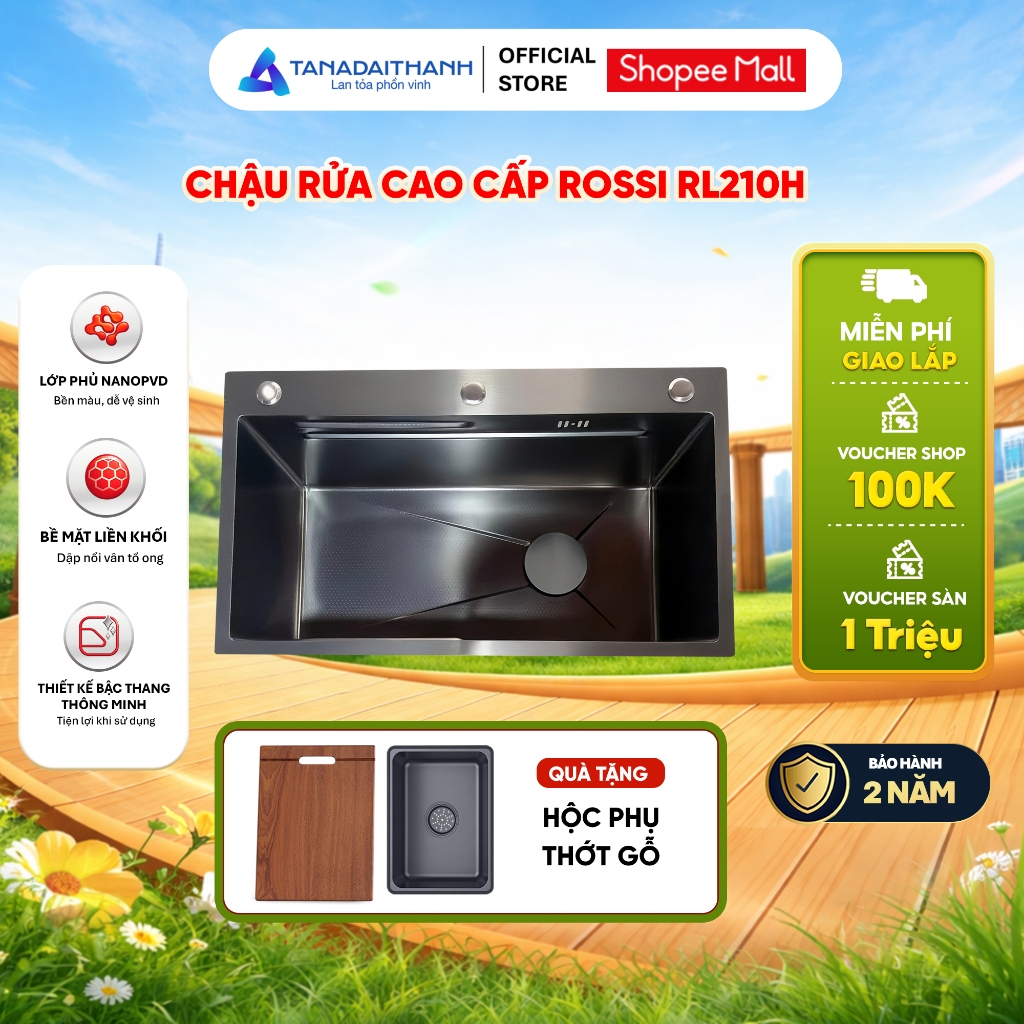 Chậu rửa cao cấp Rossi RL210H inox 201 thiết kế thông minh, bảo hành 2 năm